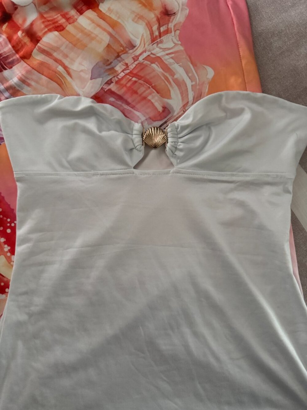 Like New Shein White Strapless Seashell Maxi Dress Sz L - Picture 6 of 7